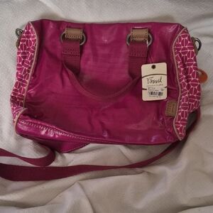 Fossil Magenta Shoulder Bag with Floral Accents
